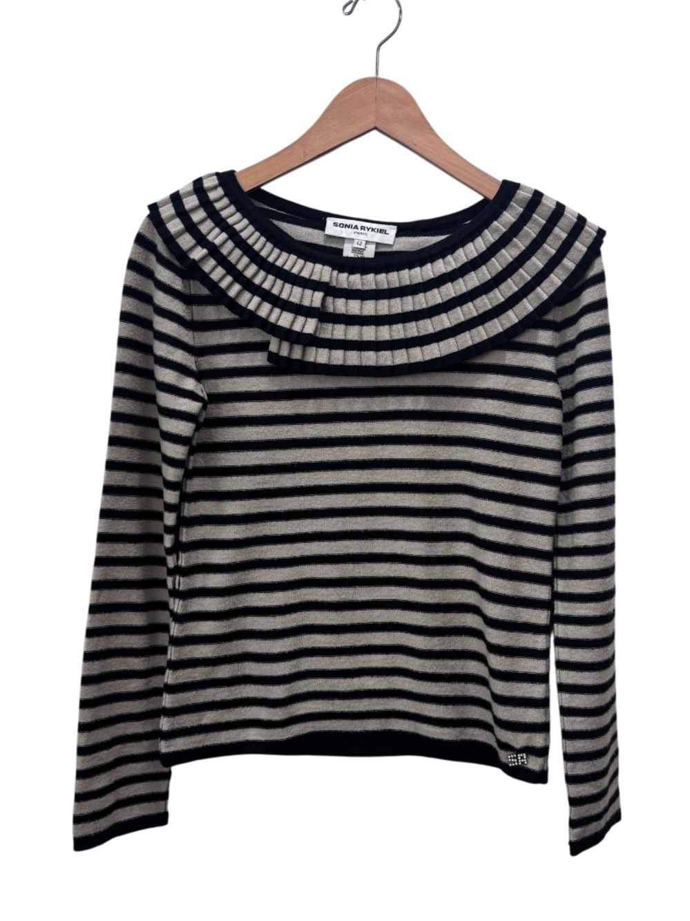 Sonia Rykiel Striped Ruffle Wool Cashmere Sweater